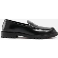 Walk London Men's Campus Leather Saddle Loafers Black