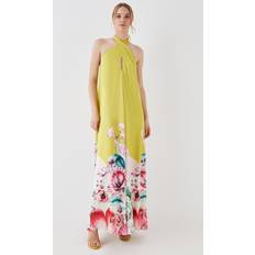 Midi Dresses - Women - Yellow Coast The Collector Twist Front Satin Halter Maxi Dress Yellow