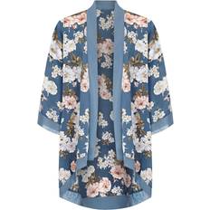 Blue - Women Sleepwear Yumi Blue Plus Floral Satin Kimono