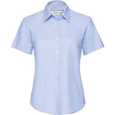 Men - XXL Blouses Russell Collection Short Sleeve Easy Care Oxford Shirt Blue