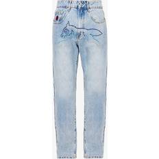 Men - White Jeans ICECREAM Mens Light Blue Crystal Dog Crystal-embellished Regular-fit Jeans