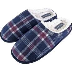 Dunlop Slippers & Sandals Dunlop Warm Plush Fleece Lined Slip on Mule Checked Plaid House Slippers Navy