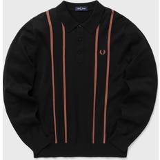 Fred Perry Women Tops Fred Perry Knitted Vertical Stripe Polo Shirt Black