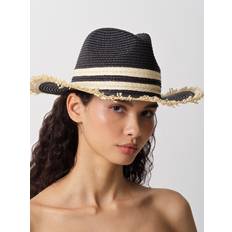 French Connection Women Headgear French Connection Thick Double Stripe Straw Hat, Black/Natural