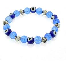 Glass Bracelets Glass Beaded Dark Light Blue Evil Eye Protection Stretch Bangle Bracelet