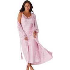 Amoureuse Plus Women's The Luxe Satin Long Peignoir Set in Sunset Mauve Dot Size 5X Pajamas