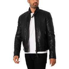 Superdry Men - XL Clothing Superdry Leather Racer Jacket Black