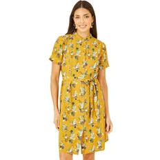 Midi Dresses - Women - Yellow Yumi Crane Print Shirt Dress, Mustard