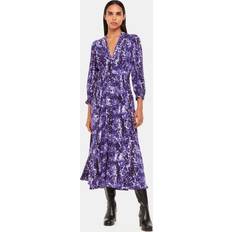 Long Dresses - Purple Whistles Glossy Leopard Midi Dress, Purple/Multi