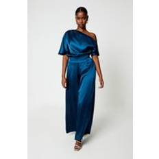 Turquoise - Women Jumpsuits & Overalls Coast One Shoulder Satin Top Jumpsuit Teal