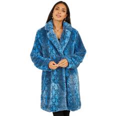 Coats Yumi Blue Snakeskin Print Faux Fur Coat