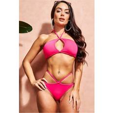 S - Women Swimming Trunks Goddiva Criss Cross Keyhole Bikini Fushia