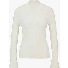 BOSS Womens Open White High-neck Ribbed-texture Knitted Jumper