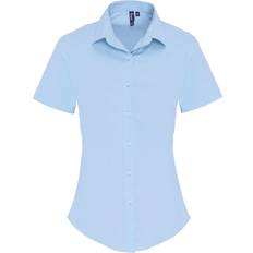 Blue - Women Blouses Premier Stretch Fit Poplin Short Sleeve Blouse Pale Blue