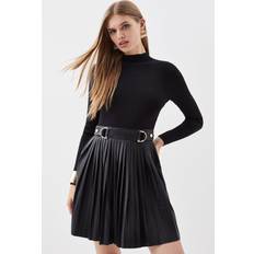 Karen Millen Knitted Skater Dress With Pu Detailing Black