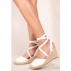 Laced - Women Espadrilles Where's That From 'Juniper' Low Wedge Espadrille Sandals With Lace Up Detail White