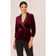 Red - Women Blazers Adrianna Papell Velvet Tuxedo Wrap Jacket, Burgundy