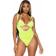 Yellow Bikini Tops Leg Avenue Pc. Rhinestone Wrap Around Bikini Top and Suspender Body Suit One Neon Yellow