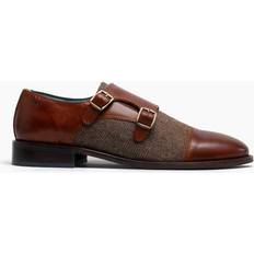 Men Monks Oscar Leather Tweed Monk Straps Dark Brown