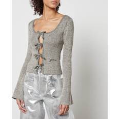 Recycled Fabric Cardigans Ganni Metallic Ribbed-Knit Silver