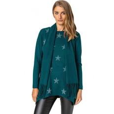 Turquoise - Women Scarfs Roman Star Print Knitted Tunic with Tassel Scarf Teal