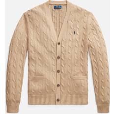 Beige Cardigans Polo Ralph Lauren Men's V Neck Cable Knit Cotton Cardigan Camel Melange Brown