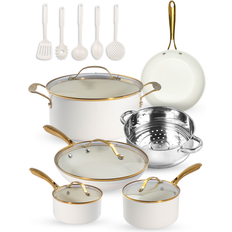 Gotham Steel Natural Collection Ceramic Coating Non-Stick Cream Cookware Set with lid 15 Parts