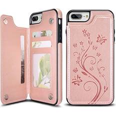 Gold Wallet Cases UEEBAI Case for iPhone 6 Plus,Luxury PU Leather Case [Two Magnetic Clasp][Card Slots] Stand Function Butterfly Flower Pattern Durable Soft TPU Back Wallet Cover for iPhone 6 Plus/6S Plus -Rose Gold#2