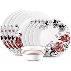 Porcelain - Red Dinner Sets Corelle Chelsea Rose 12-Piece Dinner Set