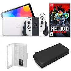 Nintendo Switch Oled in White with Metroid Dread Game and Accessories Kit Open White