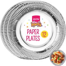 SOL 12pk Silver Paper Plates 9 Inch Round Disposable Party Tableware