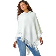 White Capes & Ponchos Roman One Hooded Fringed Knit Poncho Ivory