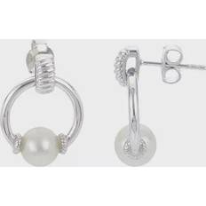 PearLustre by Imperial Sterling Silver Freshwater Cultured Twisted Wire Door Knocker Earrings, Women's, White