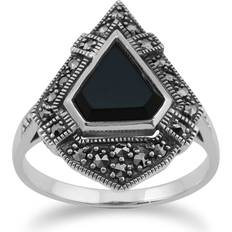 Black Rings Gemondo Art Deco Style Triangle Black Onyx & Marcasite Statement Ring in 925 Sterling Silver