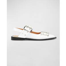 Ganni Dual-Buckle Slingback Ballerina Flats EGRET 10B