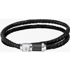 Maserati Black Braided Leather Double Rope Bracelet JM223AVE18