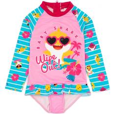 Babies Bathing Suits Children's Clothing Baby Shark Girls Wipe Out! Long-Sleeved One Piece Swimsuit Pink/Multicolour/Blue