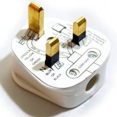 Loops White 3 Pin UK Mains Plugs 5A 240V BSI Approved Fuse Fused Power Wall