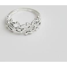 Beige Rings Simply Silver Polished Leaf Band Ring