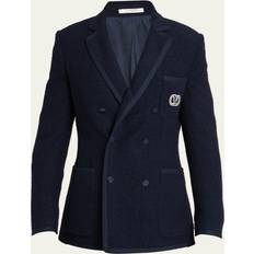 Men - Wool Jackets Valentino Garavani Men's Terry Toweling Double-Breasted Schoolboy Jacket NAVY 52R 41R US