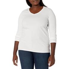 Just My Size Women's Plus Vneck Long Sleeve Tee, White, 1X