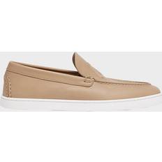 Beige Loafers Christian Louboutin Saharienne Varsiboat Logo-embossed Leather Boat Shoes