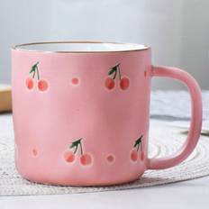 Shein Ceramic Mug, Home Coffee Cup, Cute And Trendy Couple Drinking Cup, Concave Convex Surface Pink single Ceramic