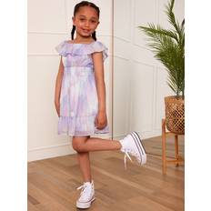 Chi Chi London Younger Girls Bardot Neckline Watercolour Dress in Lilac, Yrs