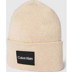 Calvin Klein Beanies Calvin Klein Fine Cotton Rib Beanie Hat Beige