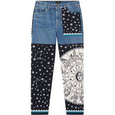 Men - Wool Jeans Alanui Astrology Wheel patchwork jeans men Polyester/Wool/Cotton/Cashmere Blue