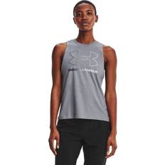 Polyester Tank Tops Under Armour Live Sportstyle Sleeveless T-shirt Grey Woman