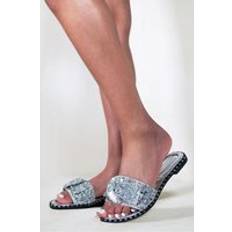 Silver - Women Slides Where's That From 'Kamari' Diamante Bow Sliders Silver