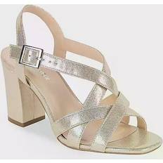 Beige - Women Heeled Sandals Paradox London Hilde Wide Fit Shimmer Block Heel Sandals