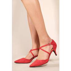 Red Heels & Pumps Where's That From 'Kennedi' Low Kitten Heel With Crossover Strap Red